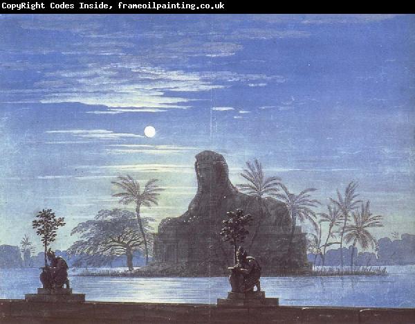 Karl friedrich schinkel The Garden of Sarastro by Moonlight with Sphinx,decor for Mozart-s opera Die Zauberflote